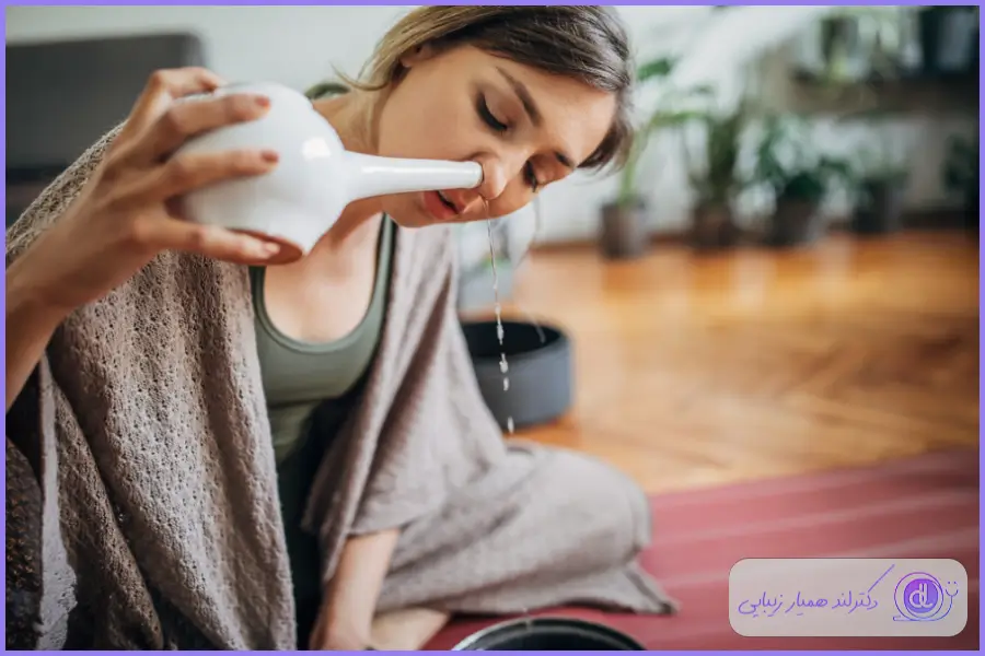 شستشوی بینی با محلول مخصوص بعد از عمل بینی